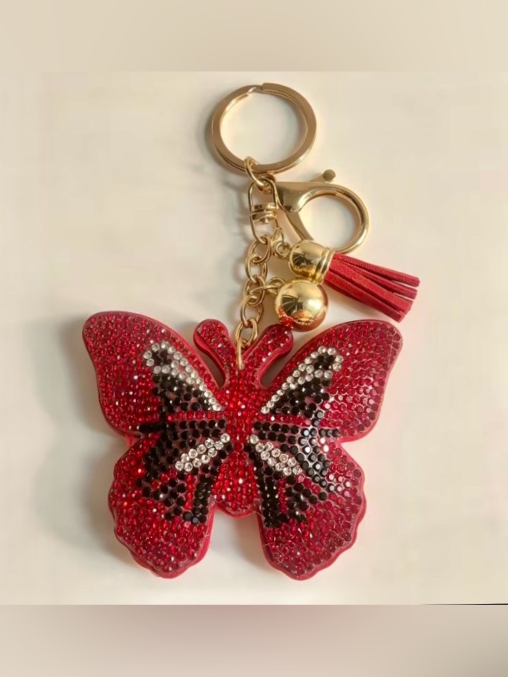 $42.00- Stunning Red Crystal Butterfly Bag Charm Keychain